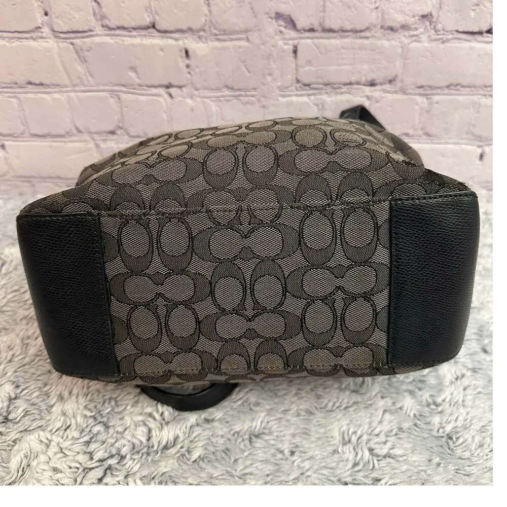 Coach Signature Monogram Canvas Tote Shoulder Bag Black & Gray Zip Closure